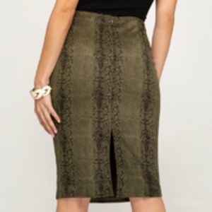 She and Sky Snakeskin Suede Midi Skirt, L